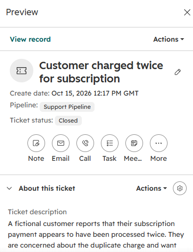 Ticket overview in HubSpot