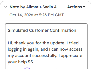 Simulated customer confirmation