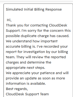 Initial response to customer