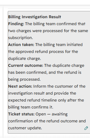 Billing investigation result